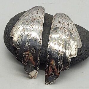 Stunning Hand Made Sterling Silver Statement Earrings Southwest Native Tribal